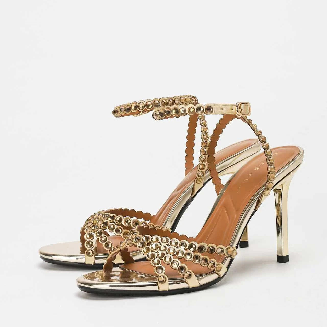 Sandales à talons hauts pour femmes, charmantes, avec strass transparents, chaussures de soirée, chaussures de mariage, chaussures à talons aiguilles, chaussures en cristal, chaussures de banquet, grandes tailles 34-42