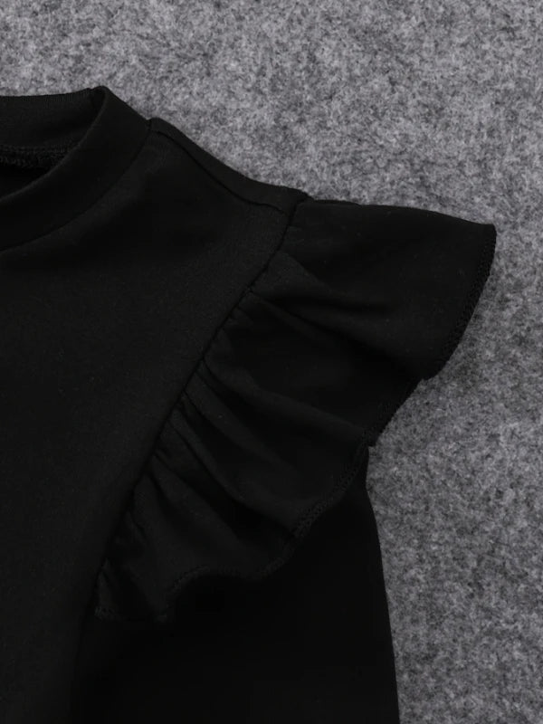 Printemps automne infantile enfant en bas âge filles col rond manches volantes épissure fleur imprimé Tulle tenue décontractée pour bébé filles
