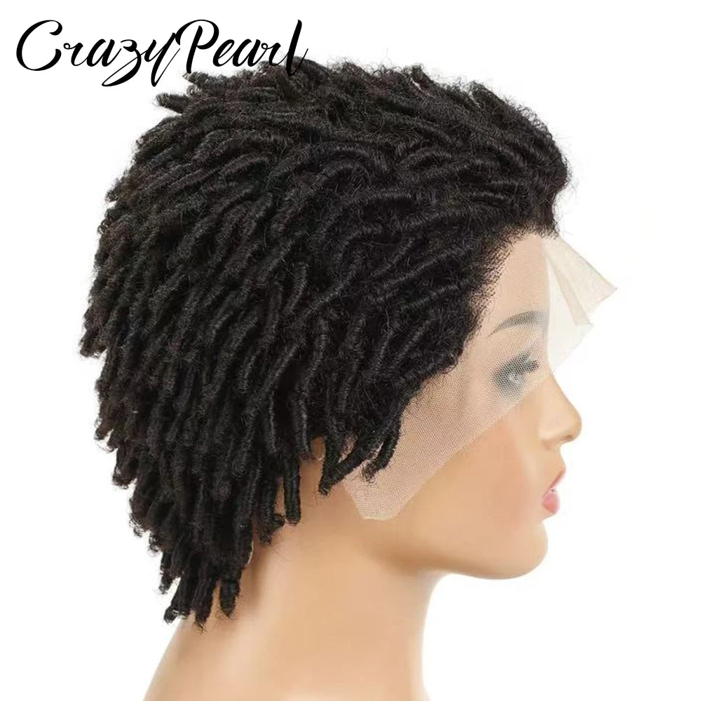 Perruques Courtes Pixie Cut Dreadlocks Couleur Naturelle Afro Twists Dreadlocks Lace Frontal Faux Locs Perruques de Remplacement Cheveux Tressés