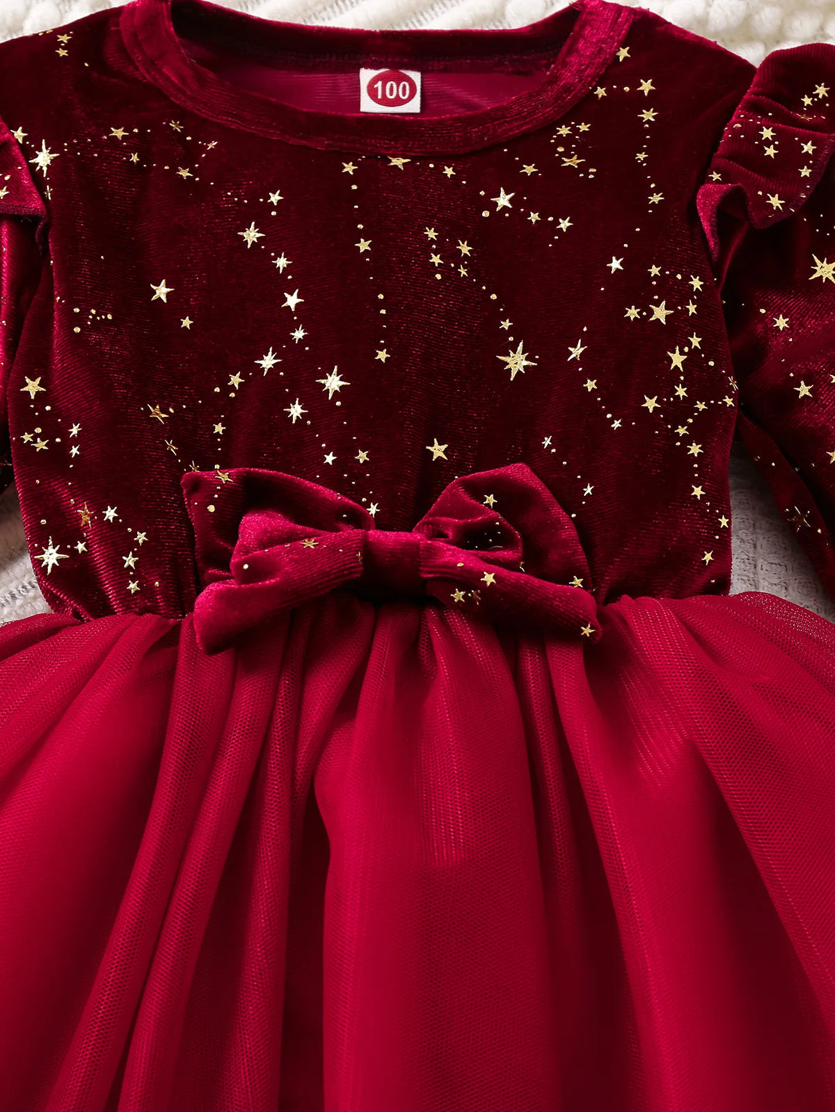 Robe d'automne et d'hiver en velours pour filles, tenue de princesse à manches longues avec nœud en maille, tenue de fête de nouvel an pour enfants, robe de fête Festive pour filles