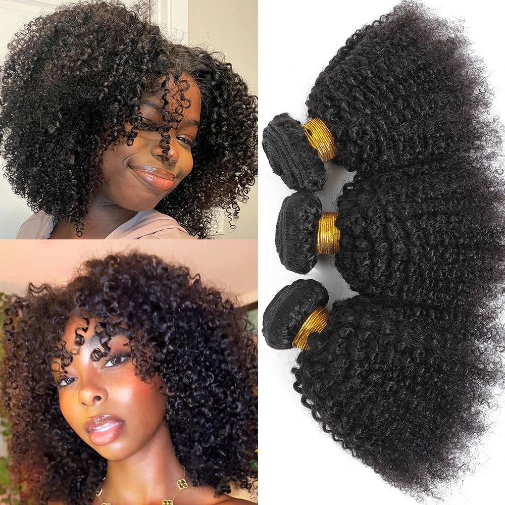 Extensions de cheveux humains naturels vierges indiens bruts, bouclés afro crépus 4B 4C, doux, en trame