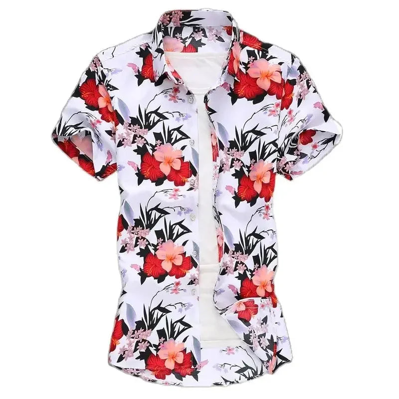 Chemise imprimée pour hommes, chemises de plage à manches courtes col carré simple boutonnage noir violet Camisa taille asiatique M-7XL