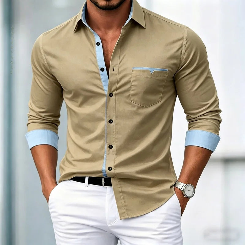 Chemises pour hommes de haute qualité, chemises à manches longues contrastées, chemises décontractées pour affaires, chemises tendance pour les rendez-vous, vêtements polyvalents pour hommes