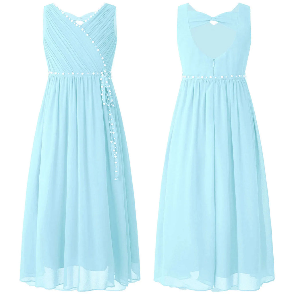 Robe à Fleurs en Mousseline de Soie pour Fille, Tenue de Mariage, Demoiselle d'Honneur, ixd'Anniversaire, Découpe, Col en V Froncé, Été