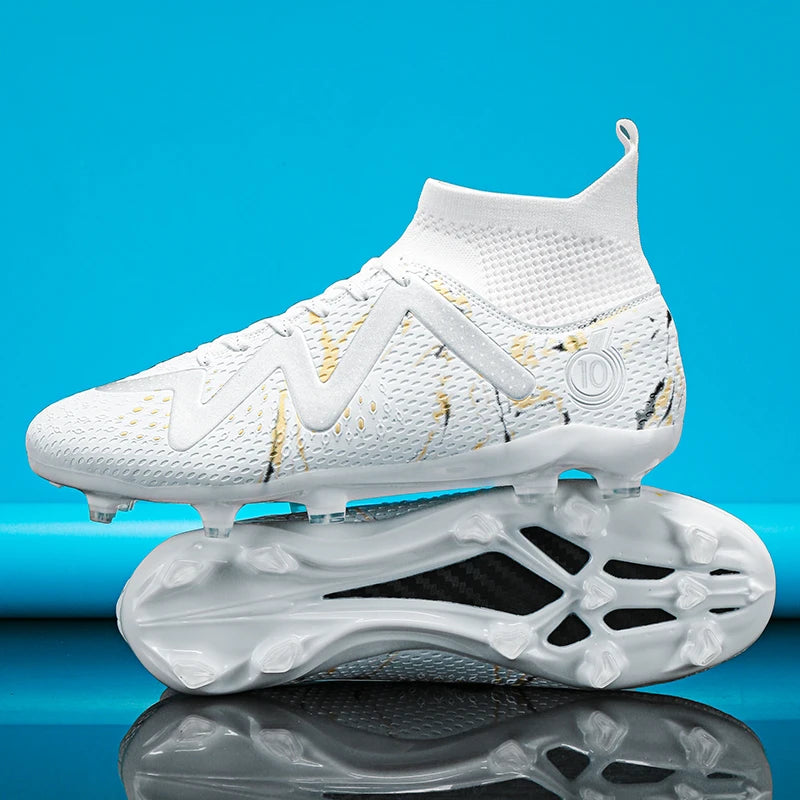 Chaussures de Football professionnelles FG/TF pour adultes, bottes de Football à longues pointes antidérapantes, crampons à cheville haute pour jeunes enfants, baskets de Football en herbe ﻿
