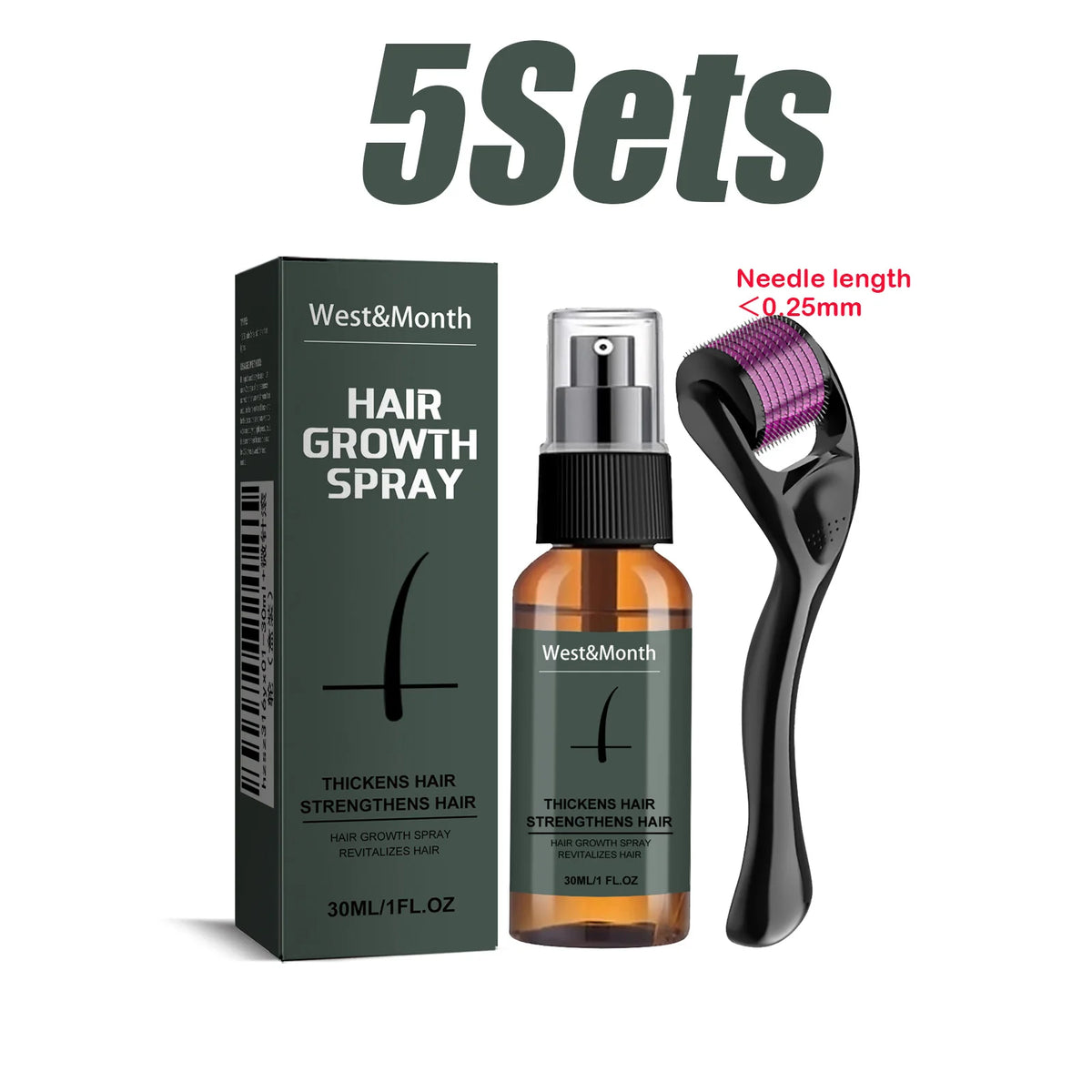 Kit de spray pour barbe homme avec micro-rouleau 0,25 mm, hydratant, épaississant, essence stimulante pour la barbe, spray nourrissant