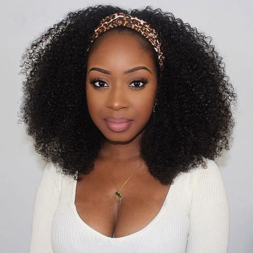 Perruque bandeau 180% de densité, cheveux humains afro crépus bouclés, sans colle, entièrement fabriquée à la machine, cheveux brésiliens Remy 100% humains pour femmes