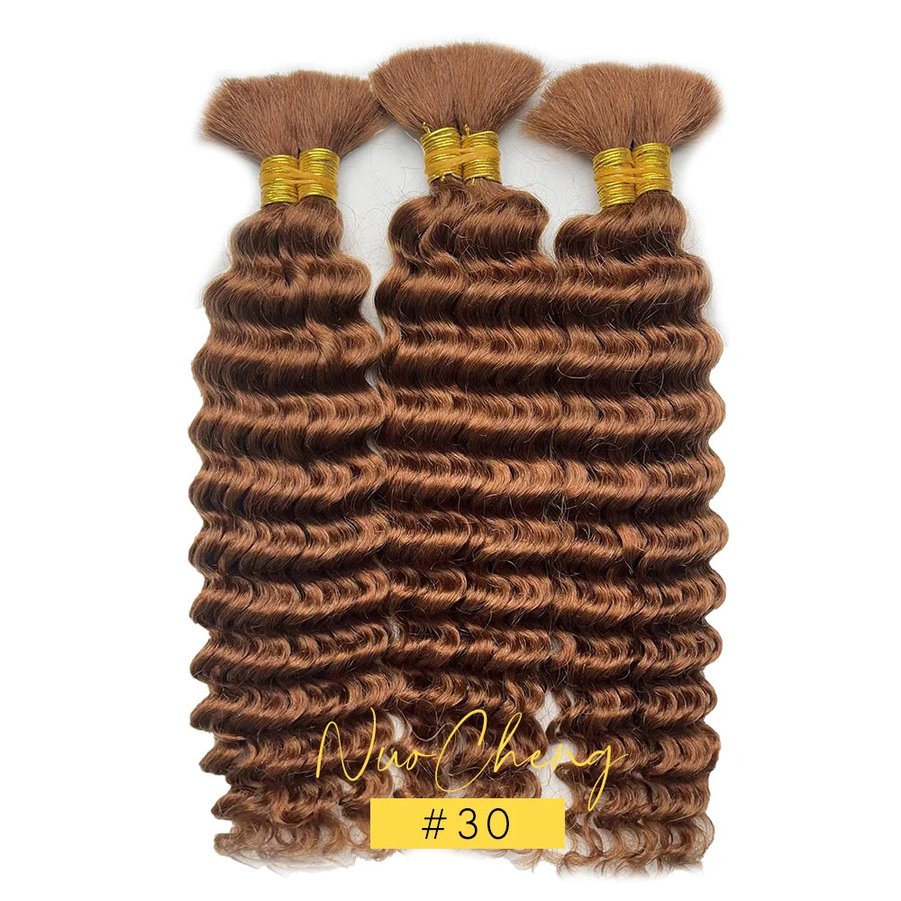2 lots de cheveux humains à tresser pour tresses bohèmes, 14 pouces 100g 10A Cheveux humains brésiliens vierges en vrac à ondulations profondes pour tressage