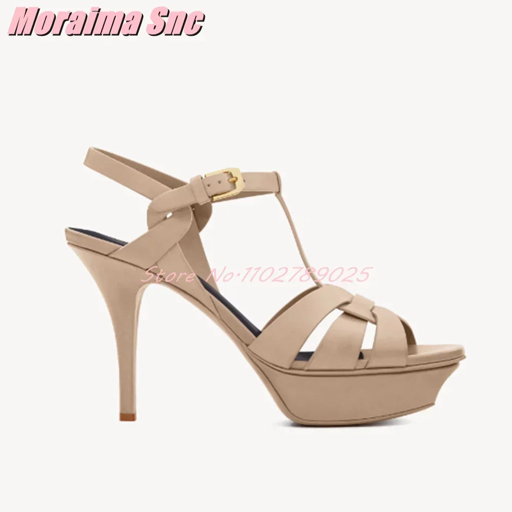 Waeve-Sandales à plateforme en cuir verni pour femmes, bride en T, talon aiguille carré, sangle de rinçage, chaussures provoqué à la mode sexy