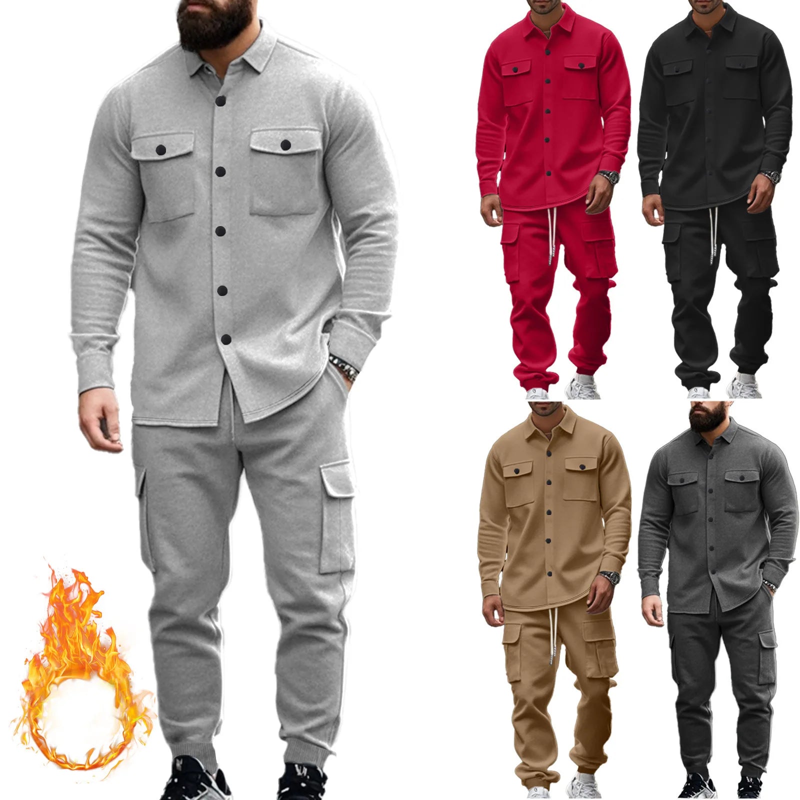 Ensemble de veste à revers de chasse tactique en polaire pour hommes, lourd américain, ample et chaud, ensemble deux pièces