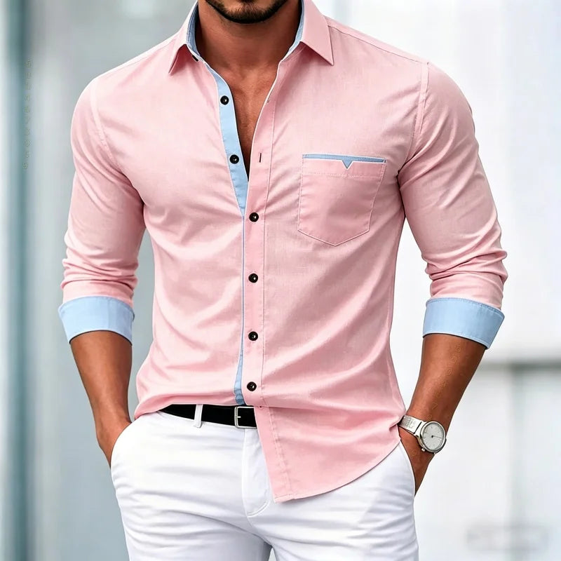 Chemises pour hommes de haute qualité, chemises à manches longues contrastées, chemises décontractées pour affaires, chemises tendance pour les rendez-vous, vêtements polyvalents pour hommes