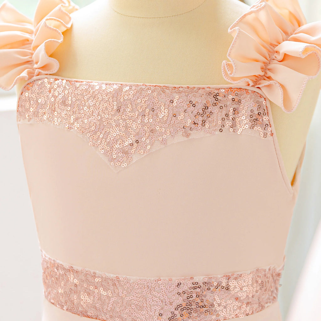 Robe de demoiselle d'honneur élégante pour filles, avec nœud à paillettes, robe de bal de princesse pour mariage, anniversaire, Gala, baptême, spectacle, Costumes
