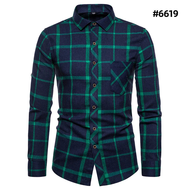 Chemises à carreaux à manches longues pour hommes, chemises formelles classiques à carreaux, décontractées, en coton, à la mode, printemps, automne