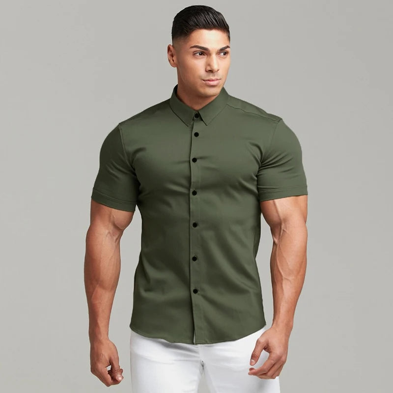 Mode d'été Super Slim Fit chemises à manches courtes hommes classique tenue décontractée chemise mâle Hipster décontracté Luxe chemise formelle