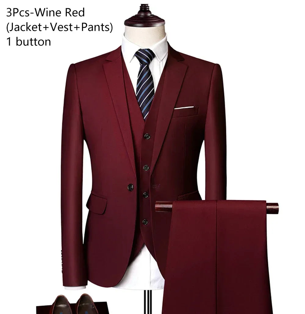 Costumes pour hommes élégant mariage 3 pièces Blazers tenue 2 ensemble vestes gilet pantalon complet 2025 mode classique affaires formel