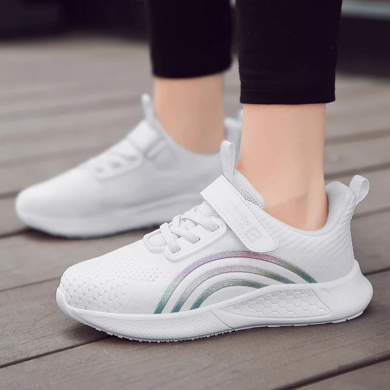 Chaussures de Course en Maille Blanche pour Fille, Baskets de dehors Légères et Colorées, à la Mode, pour Été et Automne, 2025