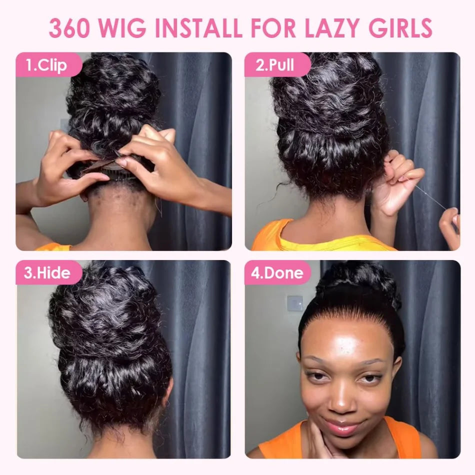 Perruques frontales ondulées profondes cheveux humains bouclés 360 HD pleine perruque de dentelle cheveux humains sangle Invisible pour les femmes noires pré plumées Nature noir