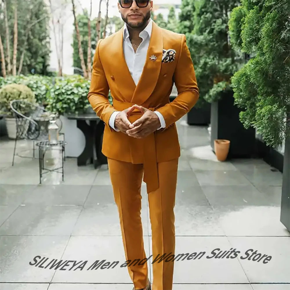 Costume de mariage moderne pour homme, double boutonnage, revers châle, smoking, tenue de marié, 2 pièces, veste + pantalon, tenue de soirée formelle, tenue de soirée
