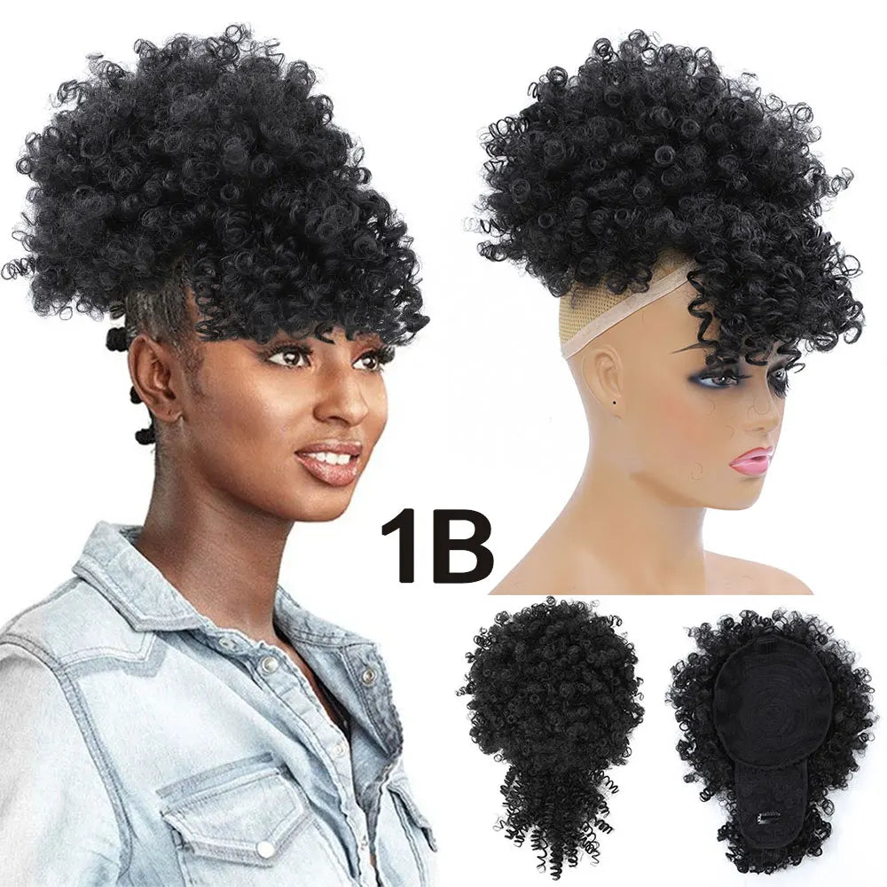 Extensions synthétiques queue de cheval Afro avec cordon de serrage, 10 pouces, pour femmes noires, 4b 4c, cheveux crépus bouclés, chignon, perruques queue de cheval, usage quotidien