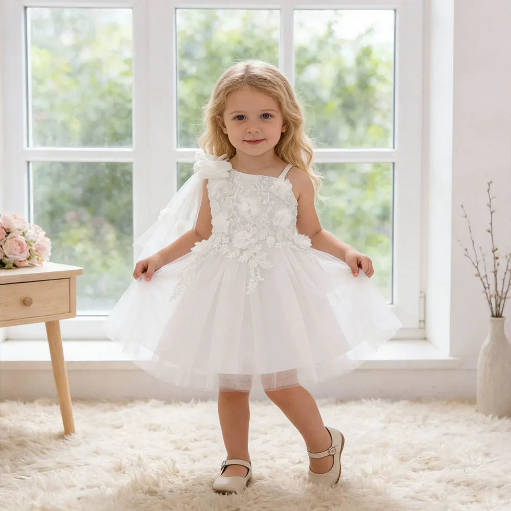 Robe de princesse florale pour petite fille, broderie en dentelle, robe de bal en tulle simple, 1-3 ans, robe de soirée pour anniversaire ou mariage