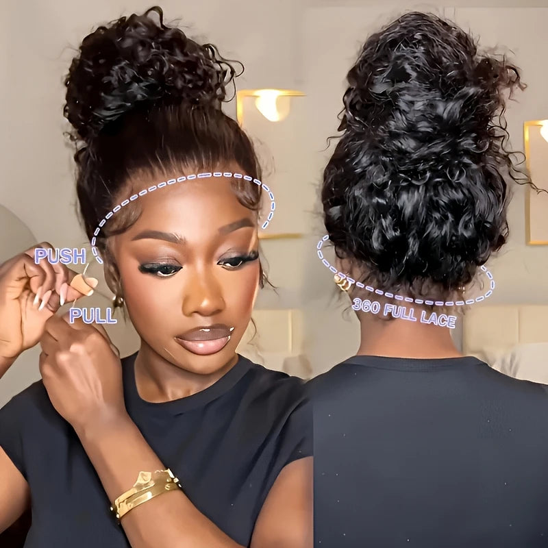 Perruque en cheveux humains ondulés 36 pouces, avec bande invisible, dentelle complète HD 360, densité 250, pré-épilée, pré-coupée, prête à porter, sans colle
