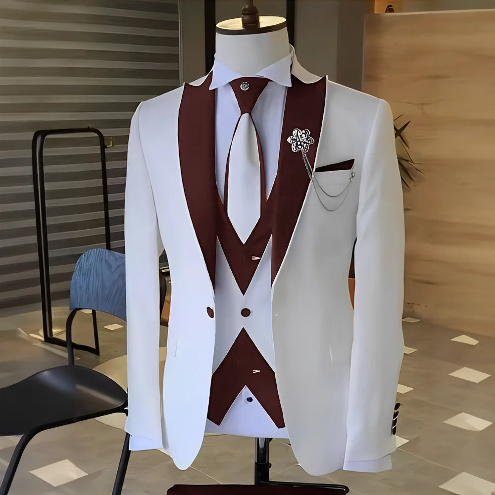 Costume Blanc et Noir pour Homme, Smoking de Mariage, Revers Patricia, Terno Mascul37, de Bal, Marié, Ensembles Blazer Slim Fit, 3 Pièces