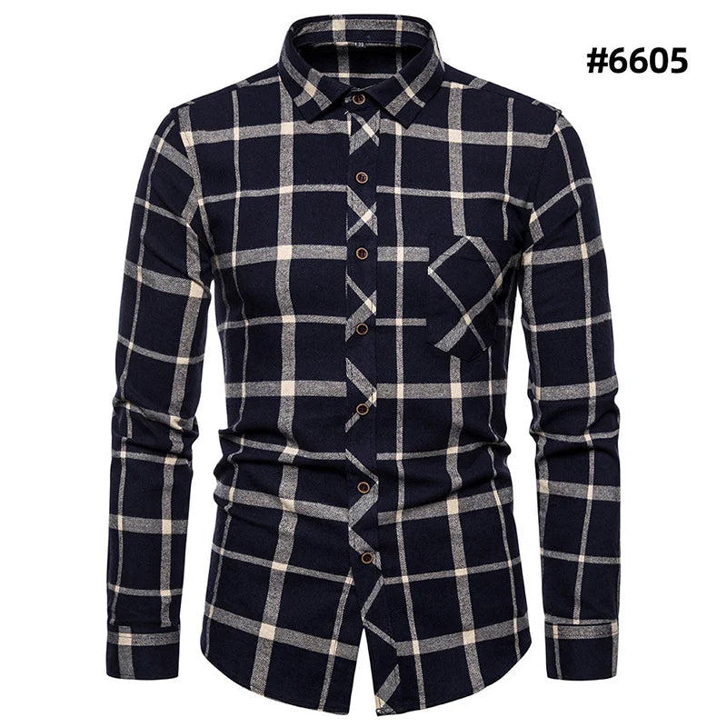 Chemises à carreaux à manches longues pour hommes, chemises formelles classiques à carreaux, décontractées, en coton, à la mode, printemps, automne