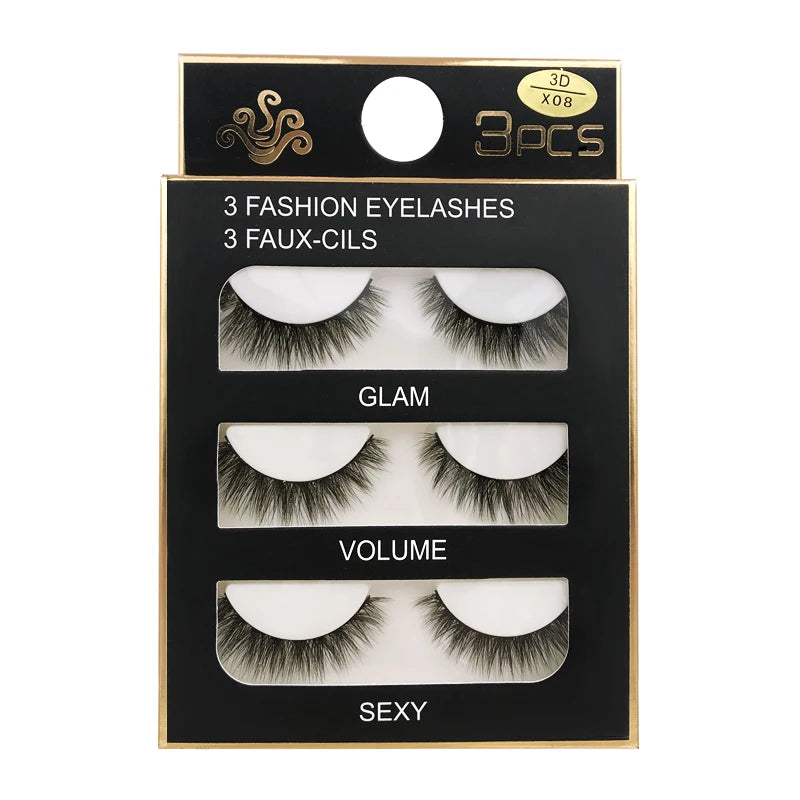 Faux Cils Naturels Longs en Vison 3D, Souples et Moelleux, fissuraminants, Faits à la Main, Outils de Maquillage pour les Yeux, 3 Paires