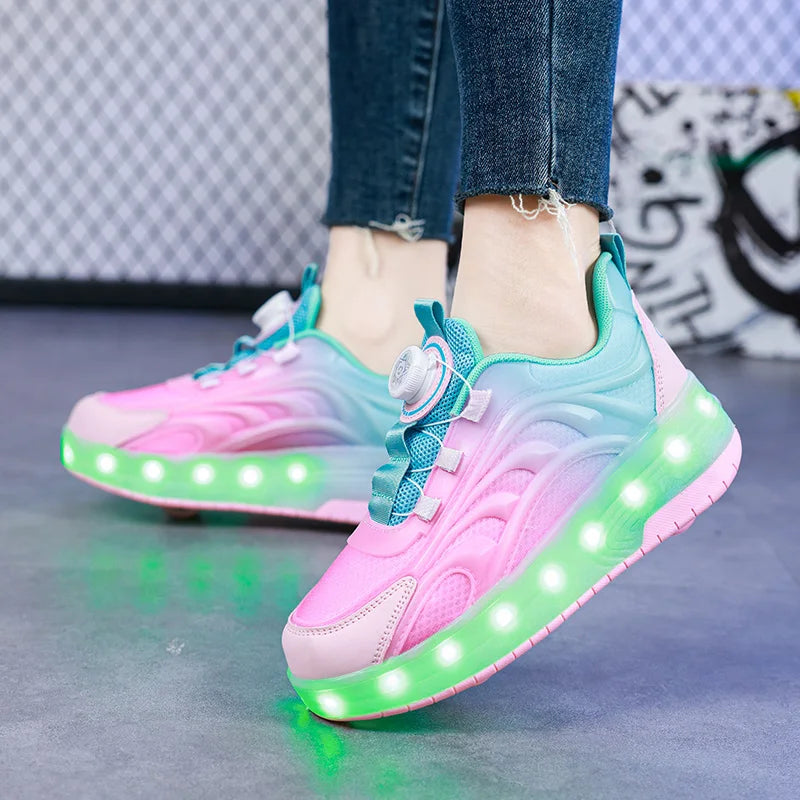 Chaussures de patin à roulettes à deux roues pour enfants, baskets lumineuses de sport lumineuses pour garçons et filles, Skateboard avec chargeur USB