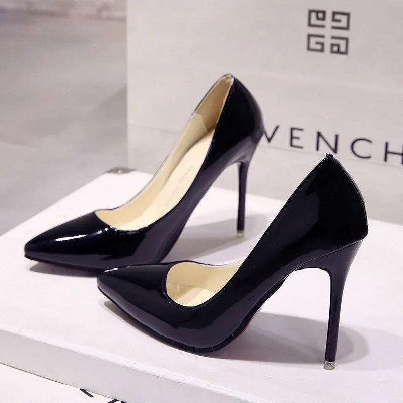 Escarpins à Talons Hauts en Cuir Verni pour Femme, Chaussures de Mariage à Talons Fins, Sexy, Pointues, Taille 44, Nouvelle Collection