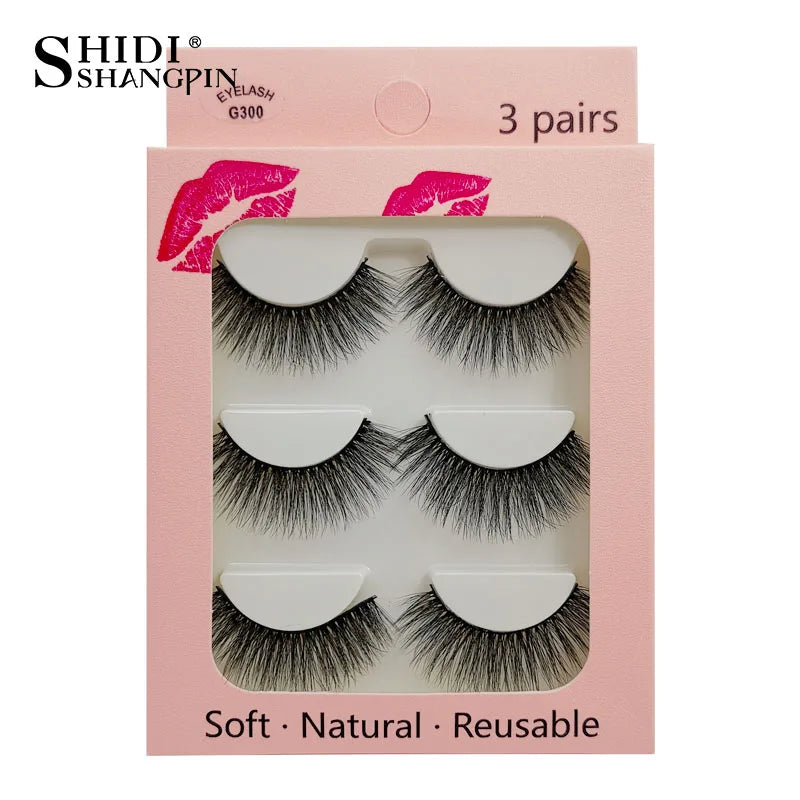 Faux Cils Naturels Longs en Vison 3D, Souples et Moelleux, fissuraminants, Faits à la Main, Outils de Maquillage pour les Yeux, 3 Paires