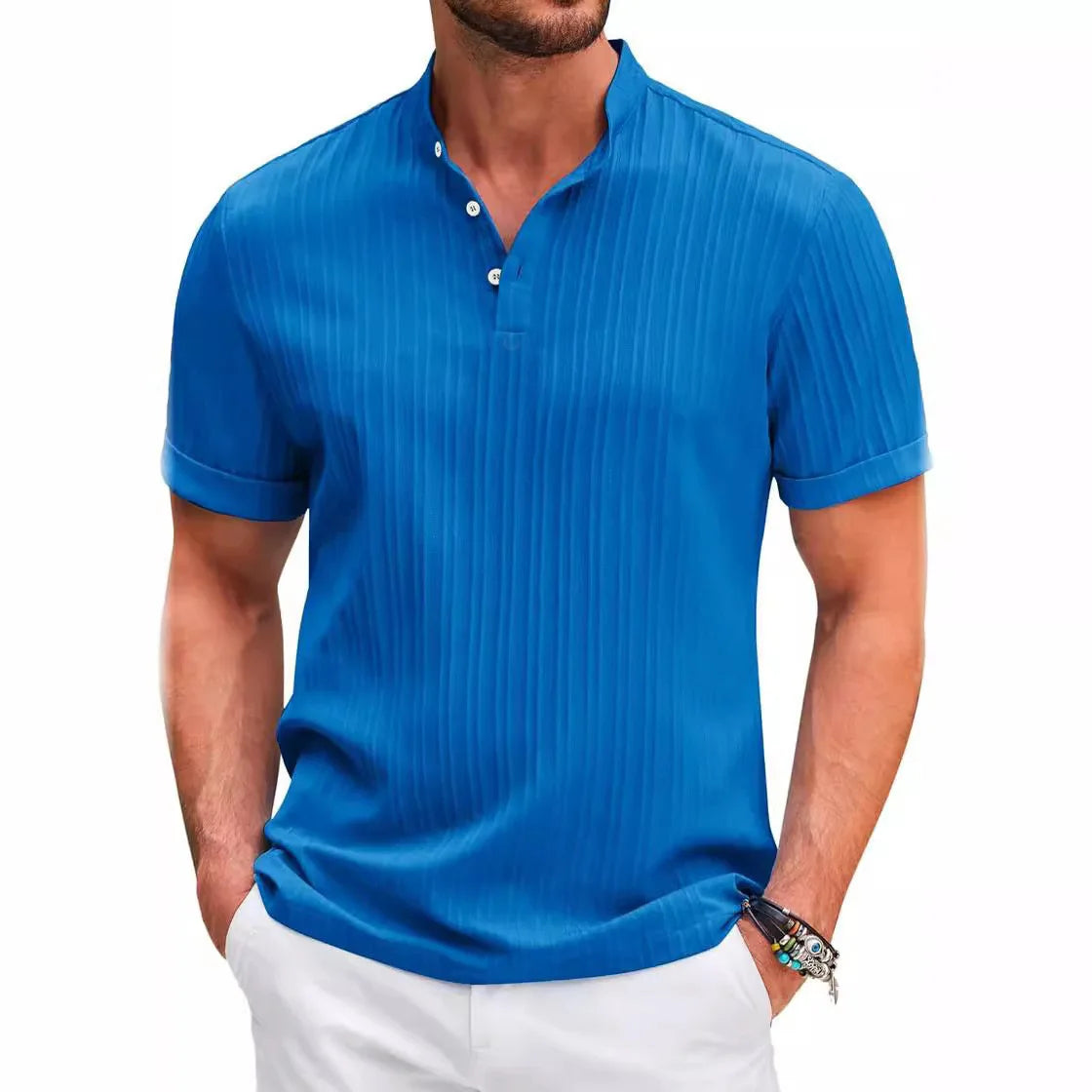 Chemise hawaïenne rétro en coton et lin pour hommes, décontractée, ample, avec boutons sportifs à col montant, nouvelle collection 2025