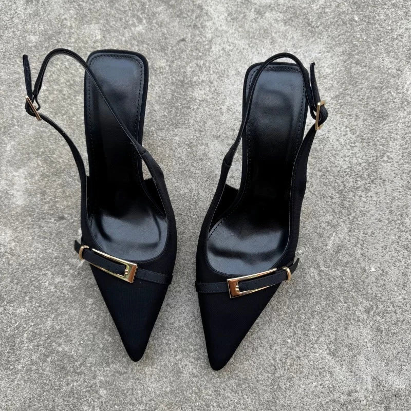 Nouvelles sandales décontractées pour femmes, couleur unie, mode estivale, avec boucle de marque, design 2026, confortables pour le quotidien et le bureau, talons hauts pour femmes
