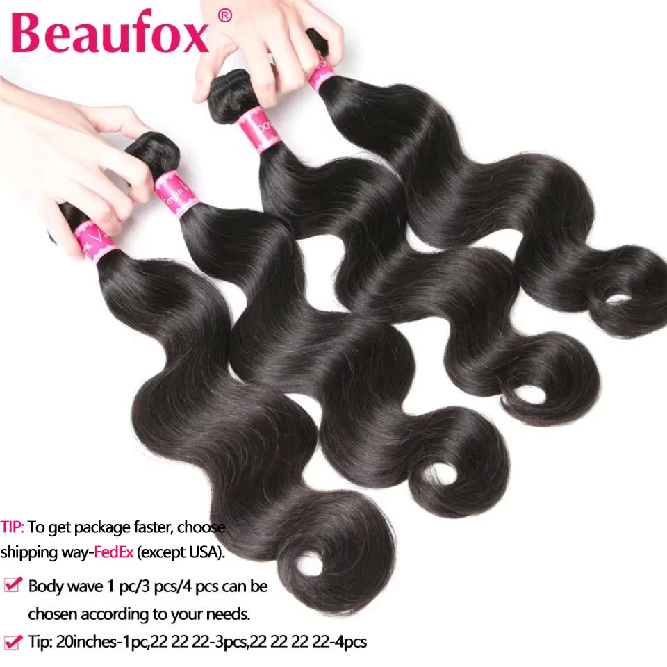 Beaufox corps vague paquets cheveux brésiliens armure paquets 1/3/4 pièces paquets de cheveux humains naturel/noir de jais 8-30 "Remy Extensions de cheveux