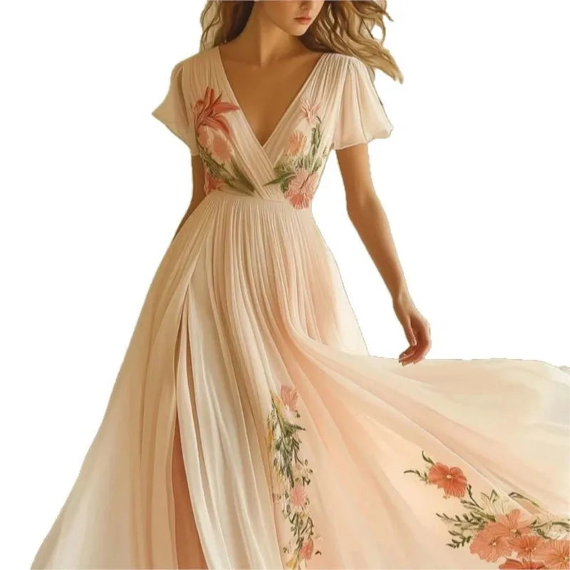Vêtements pour femmes tendance 2020, robes d'été à manches courtes, taille haute, Sexy, col en V, imprimé Floral, style Boho, robe de vacances