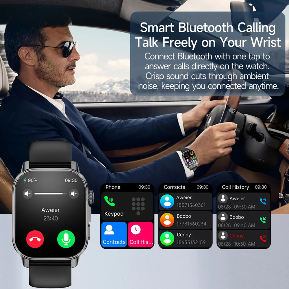 Montre connectée pour hommes et femmes, nouveau modèle d'analyse de la santé des acides uriques et des lipides, ECG + PPG, appel Bluetooth, lampe de poche 2026 pouces, 2.021