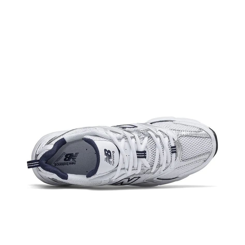 New Balance NB 530 Textile, chaussures de course décontractées en cuir artificiel à tige basse pour la ville, unisexe, blanc argenté