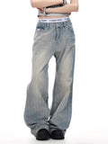 Jean en Denim détresse rayé drapeau américain Vintage, coupe ample, pantalon Micro évasé pour hommes et femmes, Style décontracté