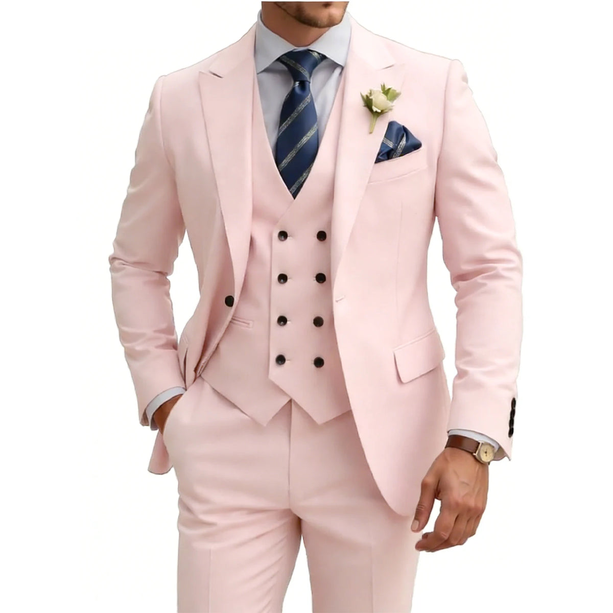 Costume homme 3 pièces slim fit, double boutonnage, pour mariage, bal, cérémonie, dîner formel, smoking