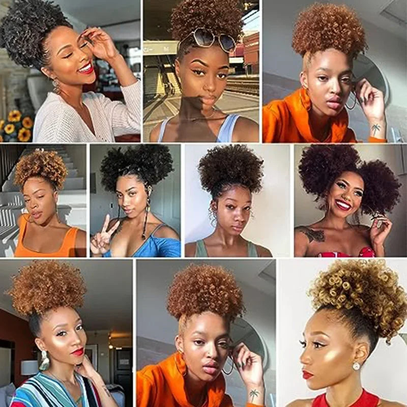 Extensions synthétiques queue de cheval Afro avec cordon de serrage, 10 pouces, pour femmes noires, 4b 4c, cheveux crépus bouclés, chignon, perruques queue de cheval, usage quotidien