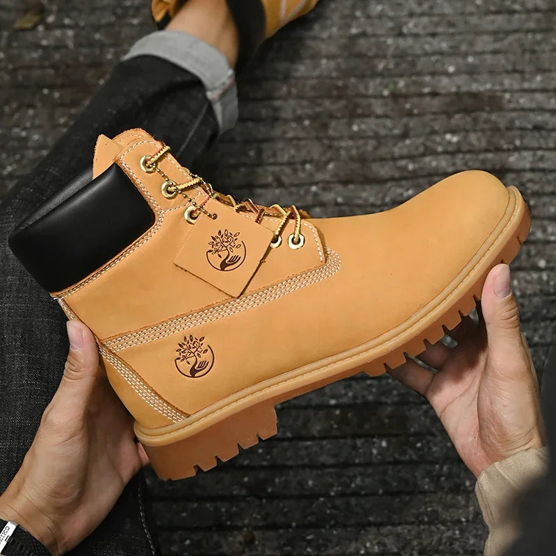 Chaussures de marche pour hommes de haute qualité mode Sports de plein air loisirs bottes hautes hiver velours anti-dérapant plat à lacets bottes pour homme
