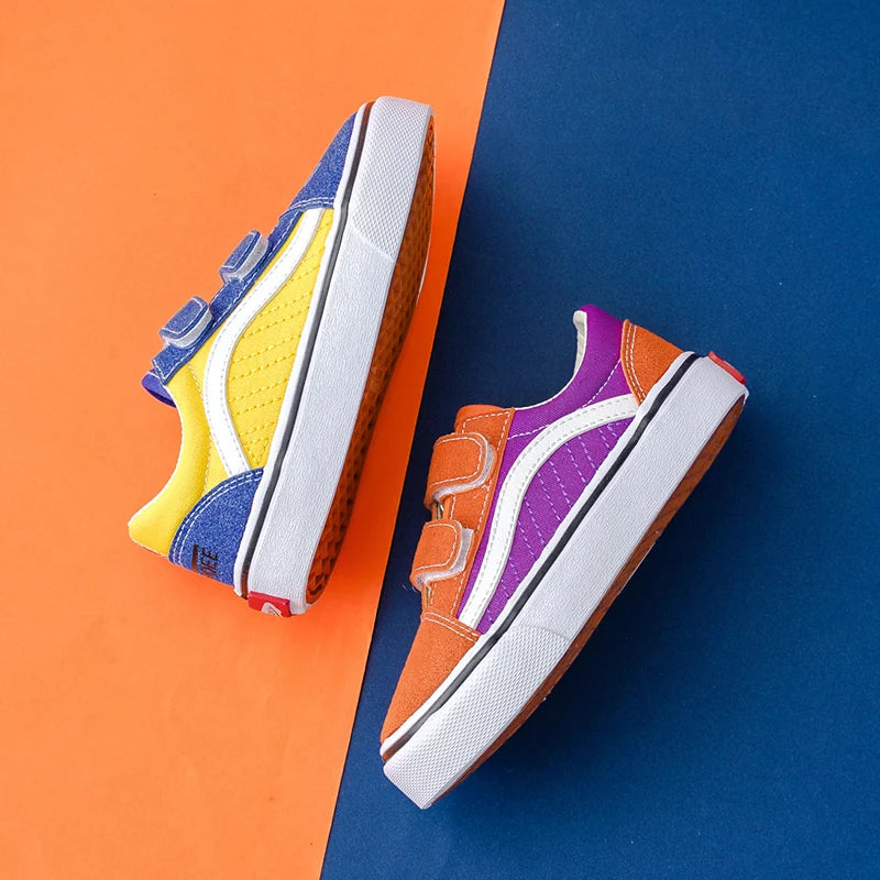 2125 OPOEE Nouvelles chaussures en toile colorées pour enfants, printemps et automne, chaussures de skate pour garçons et filles, version coréenne, respirantes