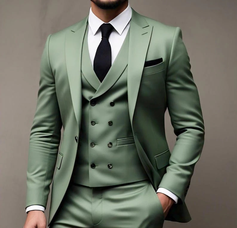 Costume 3 pièces vert costume de fête de mariage Traje Americana Hombre