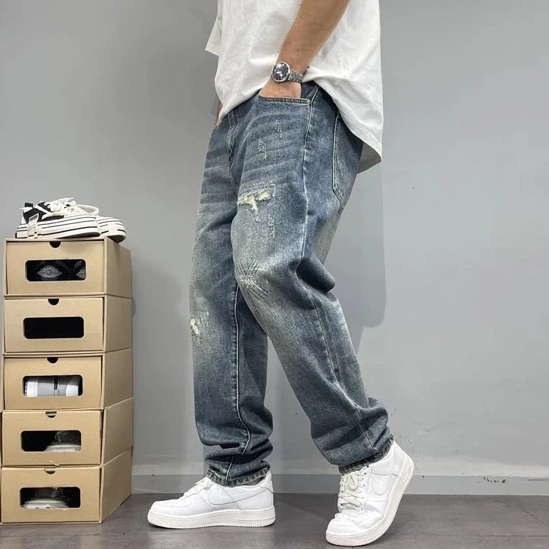 Jean à jambes droites pour hommes, nouvelle tendance, couleur Pure, rétro, ample, sport, grande taille, pantalon en Denim de haute qualité, automne et printemps