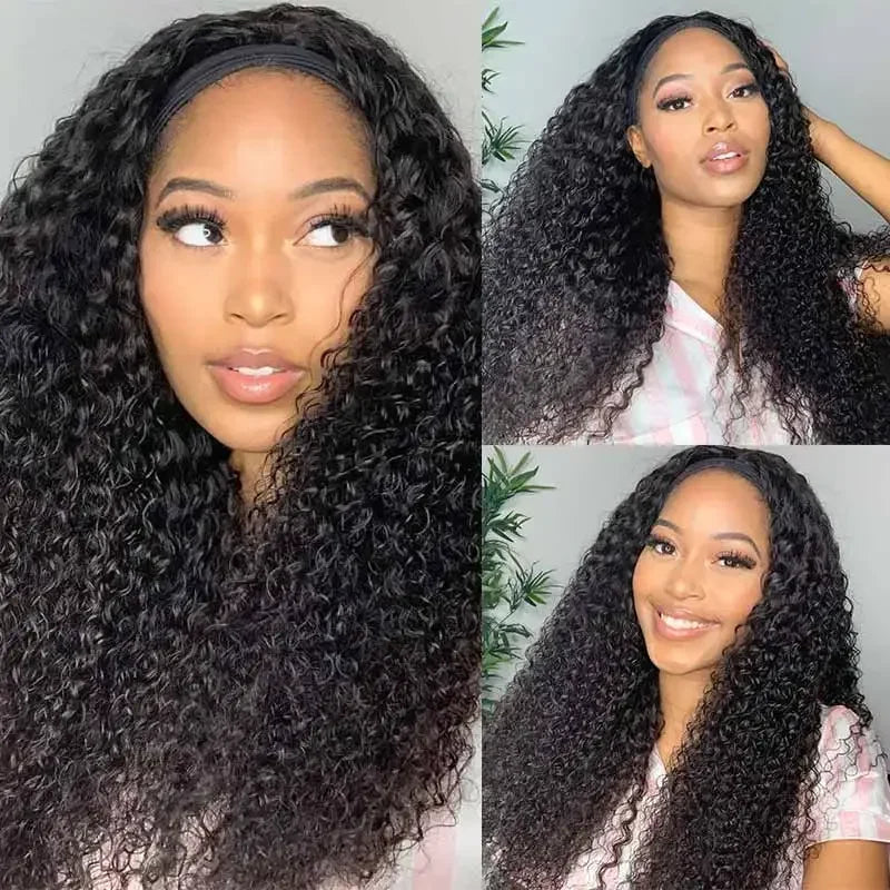 Crépus bouclés bandeau perruques brésilien Remy cheveux humains 180% densité 20 pouces porter à aller sans colle vague d'eau bandeau perruque pour les femmes