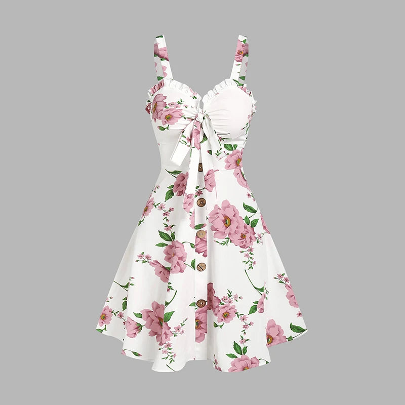 Fur sNuremberg-Robe de vacances à imprimé floral pour femmes, mini robe à volants, nœud papillon, fête dans le jardin, éducatif, été, 2025
