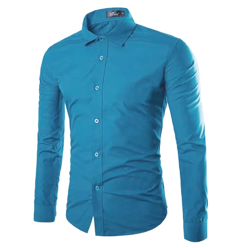 14 couleurs couleur unie hommes à la mode couleur bonbon chemise hommes décontracté à manches longues chemise pour hommes