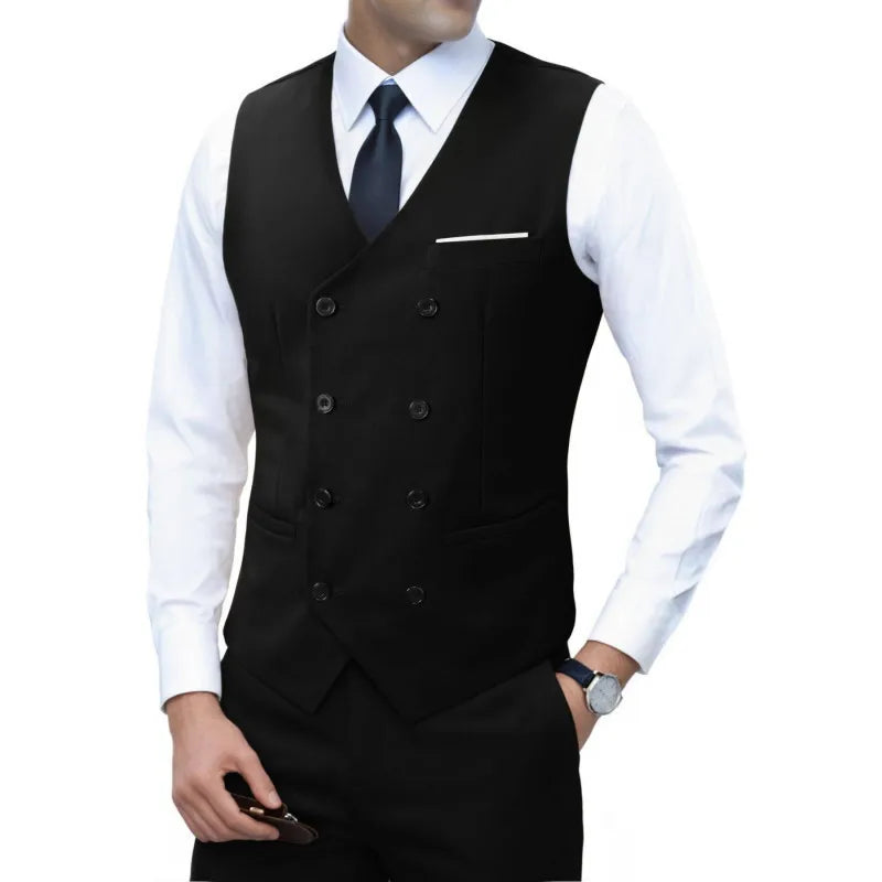 Nouvelle marque robe gilets pour hommes décontracté coupe ajustée hommes costume Gilet Double boutonnage Gilet Homme formel affaires veste