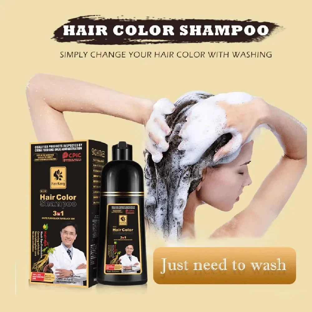Shampoing de teinture capillaire 3 en 1 pour cheveux gris, crème de soin capillaire nourrissante de sécurité à base de plantes naturelles pour femmes et hommes