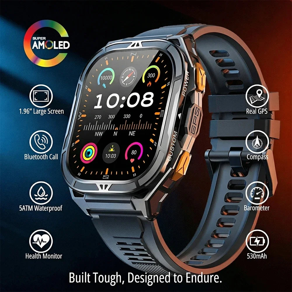Montre connectée AMOLED de luxe, GPS réel, étanche 5ATM, tracker de fitness, montre intelligente, moniteur de santé sportive, montres pour homme iOS Android